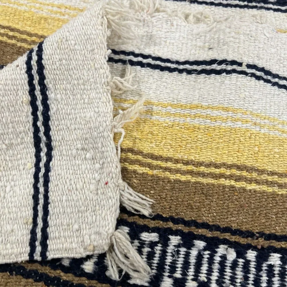 Traditional FALSA Mexican Hand Woven Sarape Throw Yellow, Black, Beige 53” X 86”